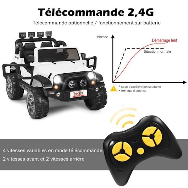COSTWAY 12V elektrisk 4x4 bil til børn 3+ år, 2 sæder, 2,4G fjernbetjening, LED lys og musik, hvid Vit