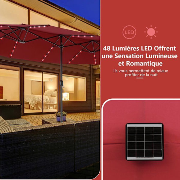 COSTWAY tuplapuutarhavarjo 48 LED-aurinkovalolla, 12 kylkeä, 470 x 280 x 246 cm, terassille, sisäpihalle, punainen