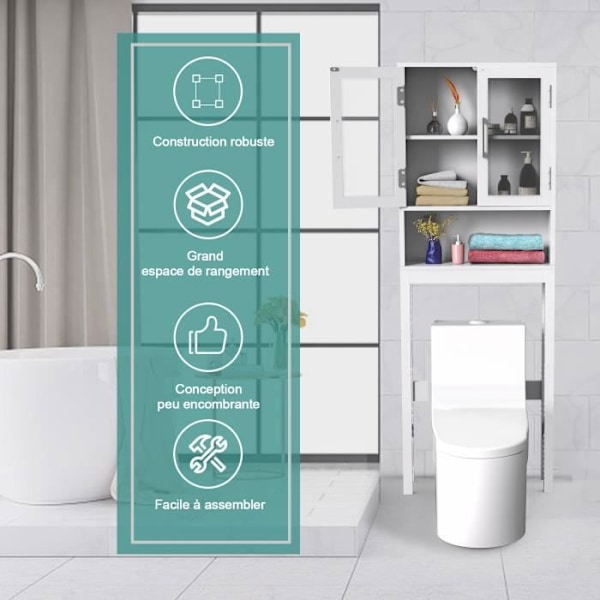 COSTWAY WC-yksikkö WC:n yläpuolella, 3 hyllyä kylpyhuoneen säilytykseen Valkoinen Moderni 57 x 18,5 x 163 CM Vit