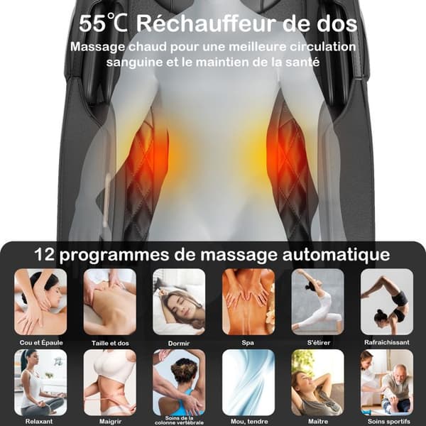 COSTWAY Elektrisk Massage Stol med Zero Gravity, 12 Automatiske Programmer, 6 Massage Teknikker og Sort Rulle