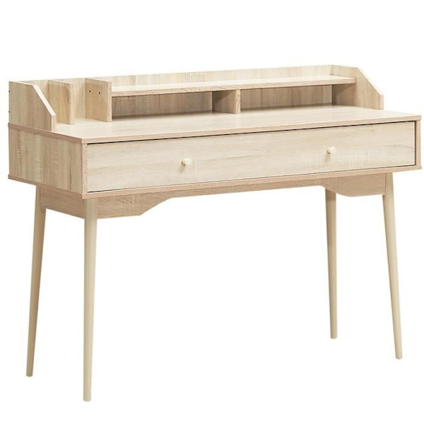COSTWAY Moderne skrivebord med skuffe og hylde, 120 x 50 x 93 CM, Skrivebord med Anti-Tip Device, Natural