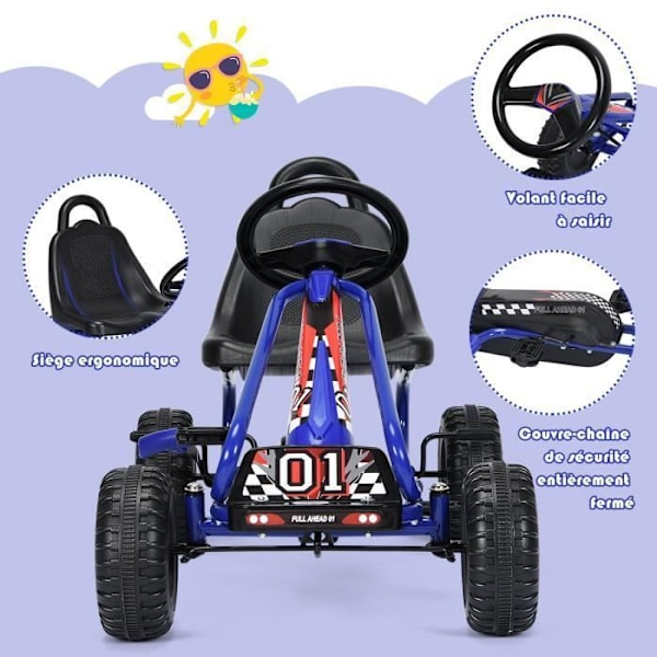 COSTWAY Go Kart børnecykel og køretøj justerbart sæde med håndbremse til udendørs, 3-6 år blå Blå
