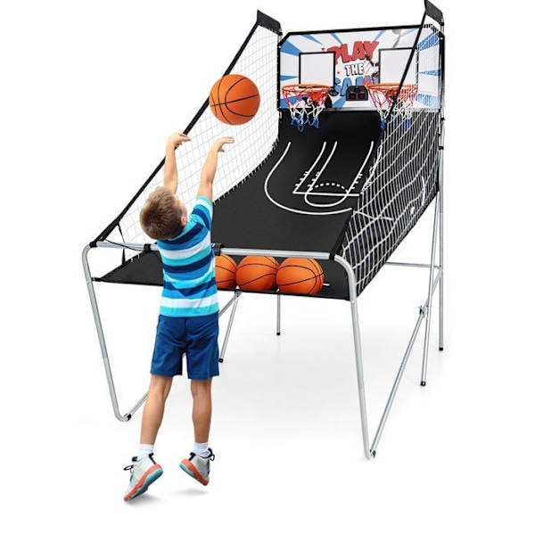COSTWAY Double Hoop hopfällbar arkadbasketbåge med 8 spellägen Elektronisk poäng LCD-skärm 4 spelares spel