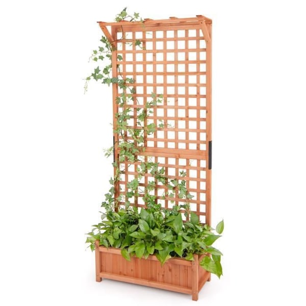 COSTWAY planteringskar med spaljé - Granved - Dräneringshål - Avtagbar bottenpanel - Blomlåda 75 x 33 x 182,5 cm