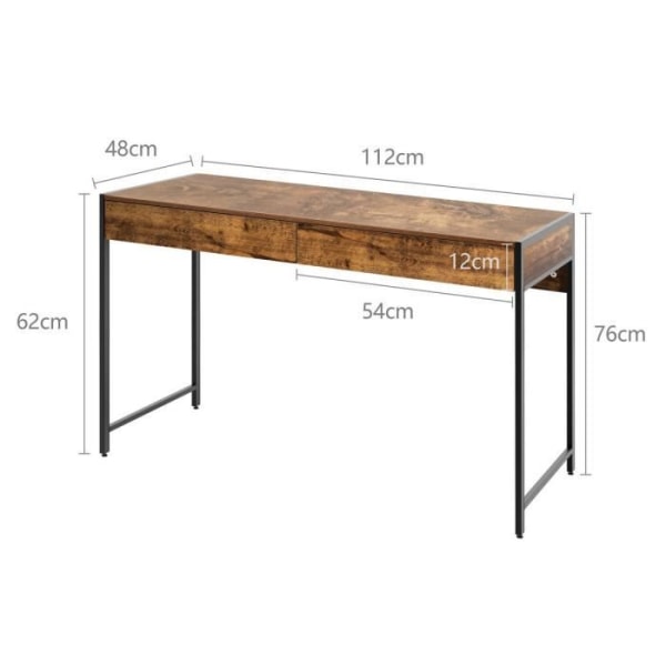 COSTWAY Skrivbordsbord i trä och stål med 2 lådor 112x48x76CM Retro Design Arbetsstation för kontor, vardagsrum, sovrum
