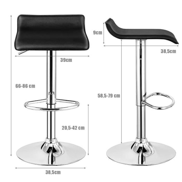 Barstole - COSTWAY - Højdejusterbart sæde - 360° rotation - Sort PU-læder Svart