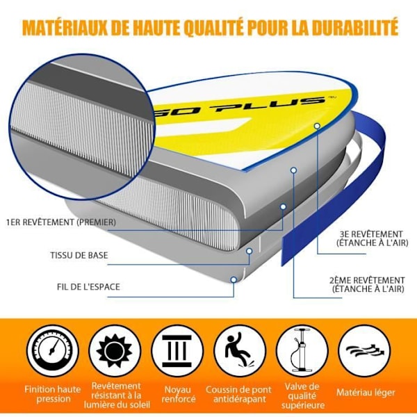 COSTWAY Stand UP Oppustelig Paddle Board 335x76x15CM Justerbar Flydende Paddle Rygsæk Snor Håndpumpe Sikkerhedsreb Gul