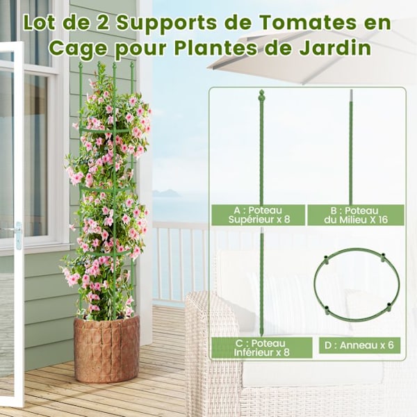 COSTWAY Set med 2 Tomatstöd i Trädgården 145 cm, för Klatande Växter i Krukor, Justerbara Höjder, för Inomhus Utomhus
