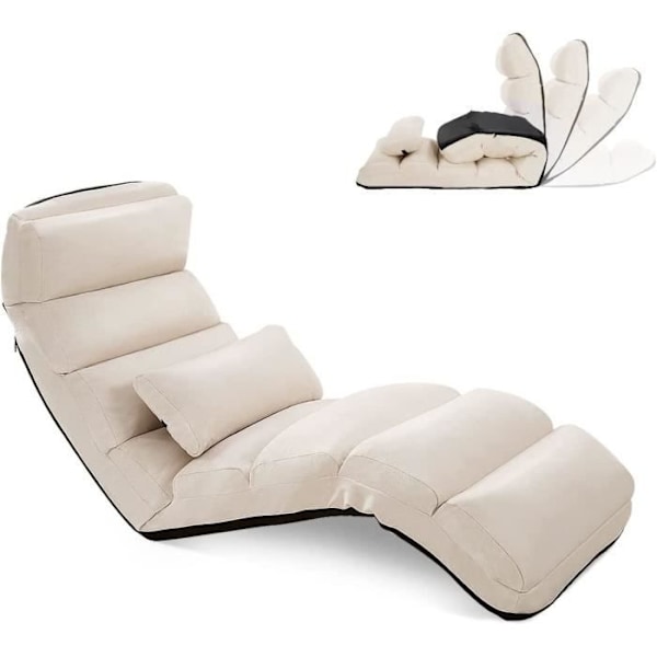 Hopfällbar relaxfåtölj - COSTWAY - 5 positions justerbart ryggstöd - Beige konstmocka Beige
