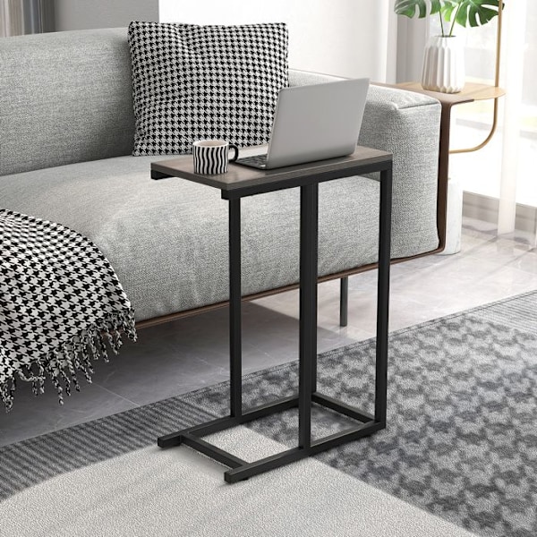 COSTWAY 'C' formet sidebord til sofa og seng, 45,5 x 25,5 x 64 cm, metalstel til stue, soveværelse, grå