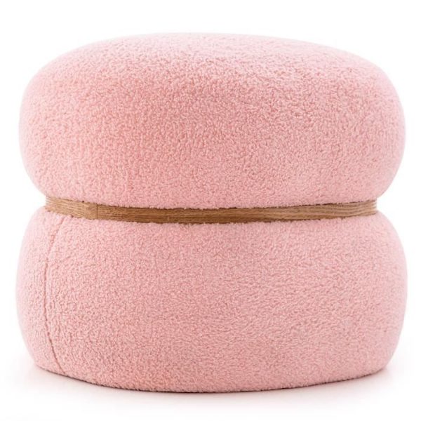 COSTWAY Oval sittpall i Sherpa-tyg, stabil bas och halkskydd, multifunktionsfotstöd rosa Rosa