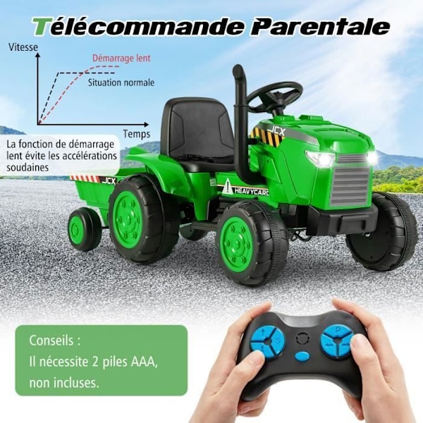 COSTWAY El-traktor 12V 7AH - 2,4G Fjernbetjening, Fjederophæng, LED, Horn, Soft Start, 3 - 8 År, Grøn