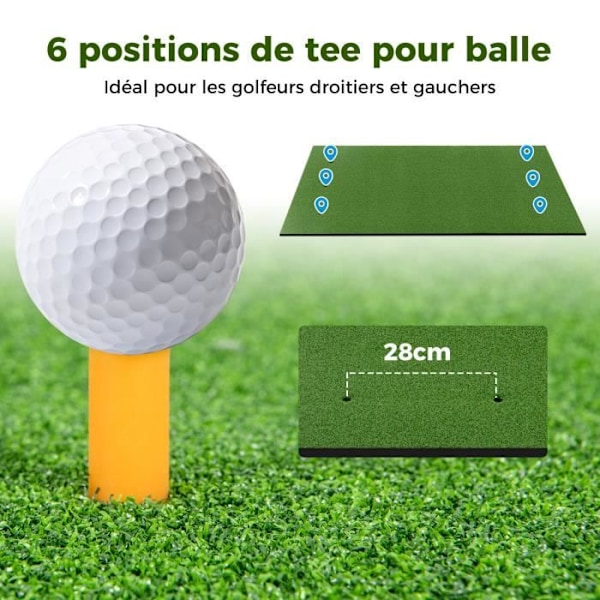 COSTWAY golfslagmåtte 152x117x3,2 cm - Syntetisk græs - 2 tee-positioner - 2 justeringspinde - 6 forborede tee-huller