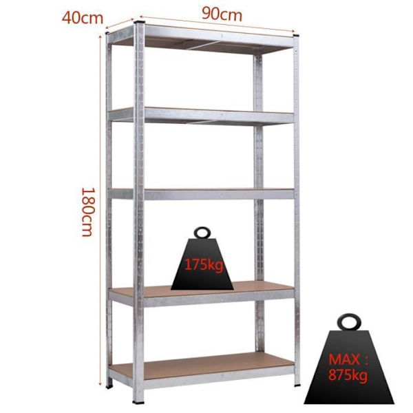 COSTWAY Sæt med 2 garagehylder Værkstedsopbevaring Heavy Duty 875KG 90X40X180CM 5 niveauer Justerbar til garage/køkken/lager