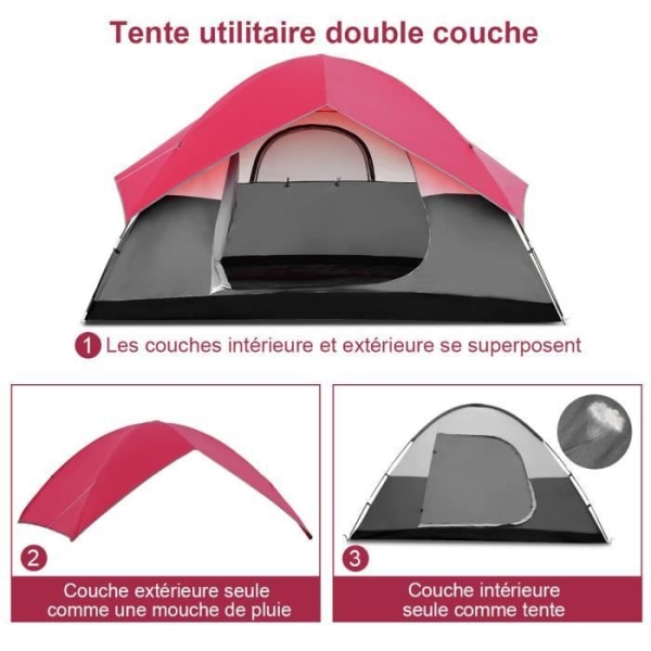 COSTWAY 6-personers campingtält 300x300x165cm Vattentät dubbeltakkupolsidor Anti-UV-tyg, fönster och dörr för picknick