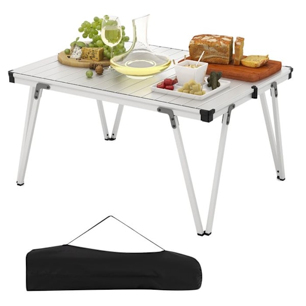 COSTWAY Sammenklappeligt Havebord med Opbevaringspose, Vandtæt og Rullebord, Aluminiumstruktur, Belastning 80 kg, Sølv Pengar