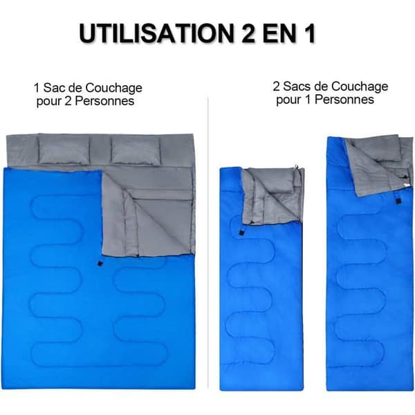 COSTWAY dubbelsovsäck - Blå - 190+30x150cm - 2 kuddar - Vikt 3,45kg Blå