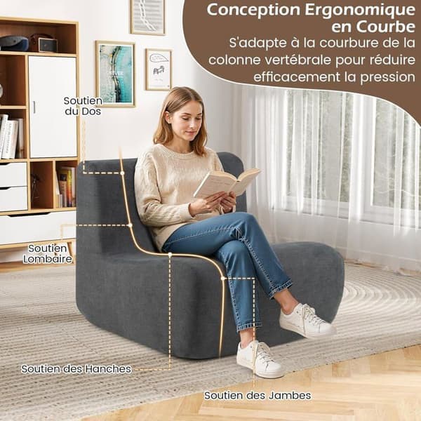 Simpel Sofa COSTWAY Ergonomisk Doven Sofa i Blødt Velour til Læsning Grå