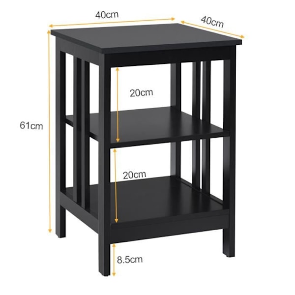 COSTWAY Set med 2 3-vånings sängbord, enkelt och modernt sidobord, för sovrum, vardagsrum 40x40x61CM svart