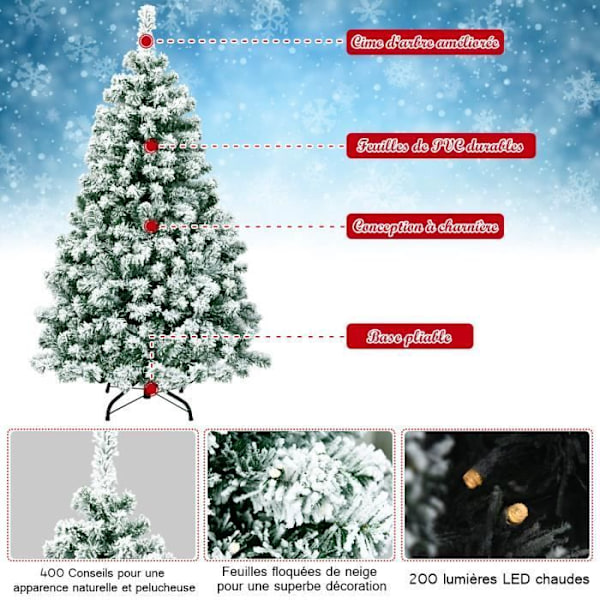 Kunstigt LED juletræ 135 cm COSTWAY-200 Varme hvide lys-400 Flokkede PVC-grene-Foldbar Metalstøtte-Juledekoration Grönt och vitt