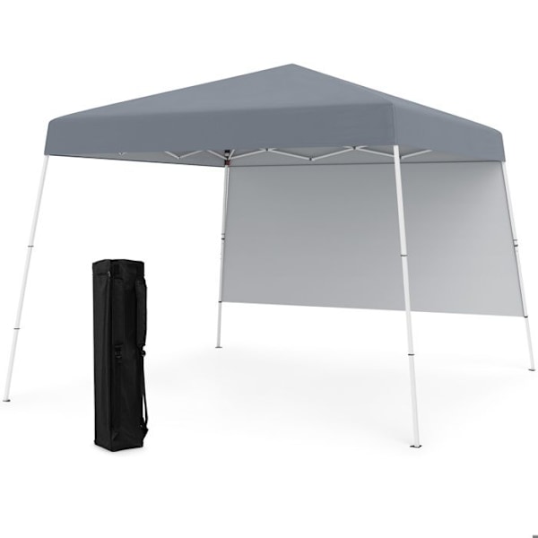 COSTWAY Pop-Up Fälltält 3 x 3 M med 1 Sidovägg - Solskydd UPF50+ - Bärbar Ryggsäck för Camping, Grå