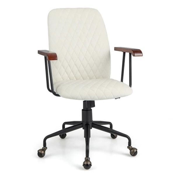 COSTWAY Vintage pehmustettu toimistotuoli, kumitetut puiset käsinojat, säädettävä istuinkorkeus 44,5-52,5 cm, beige Beige