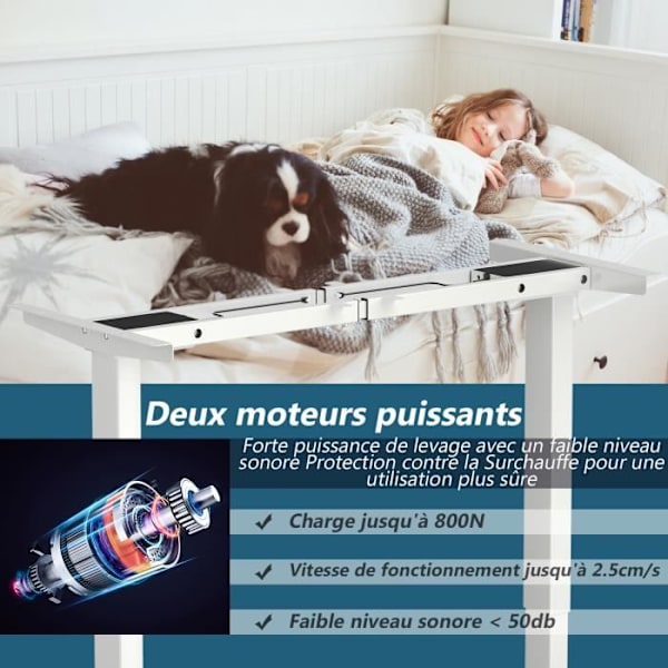 COSTWAY ELECTRIC STÅDBORD - 2 motorer - Justerbar i höjd (70-120 CM) och bredd (109-151 cm) Mindre än 50 dB Vit