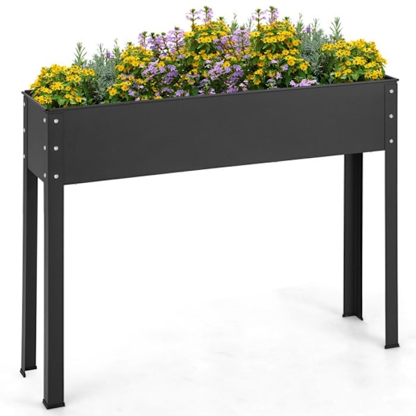 COSTWAY Højbede med Ben, Drænhul, Plantekasse 102 x 26,5 x 80 cm, Blomsterkasse til Patio Terrase Balkon