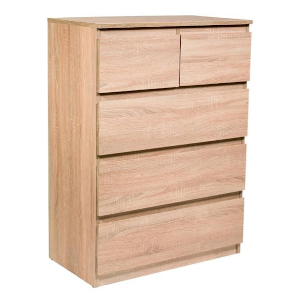 COSTWAY Kommode med 5 Skuffer i Moderne Stil L 75 x P 42 x H 104 cm til Soveværelse, Stue, Gang Brun Naturlig