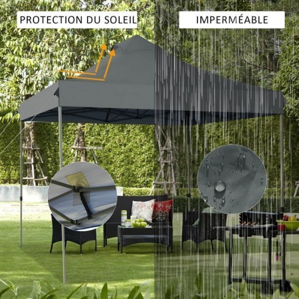 COSTWAY Folding Garden Gazebo 3 x 3M - Bärväska på hjul - 3 höjder - 6 till 8 personer - Vattentätt Oxford-tyg - Grå Grå