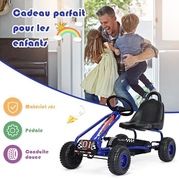 COSTWAY Go Kart børnecykel og køretøj justerbart sæde med håndbremse til udendørs, 3-6 år blå Blå