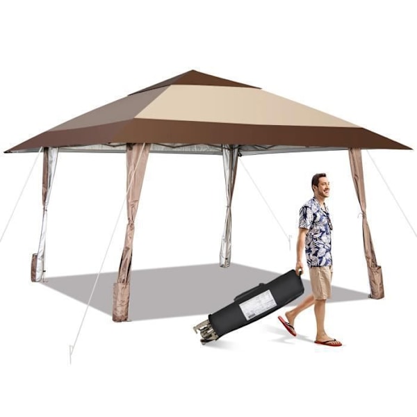Sammenfoldelig havepavillon - COSTWAY - 4 x 4M - UPF50+ - Justerbar højde - Bærbar taske Beige