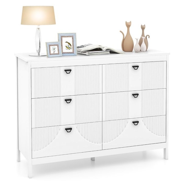 COSTWAY 6-skuffe kommode med glatte glideskinner, anti-tipsæt, til soveværelse, stue, 106 x 40 x 79 cm, hvid Vit