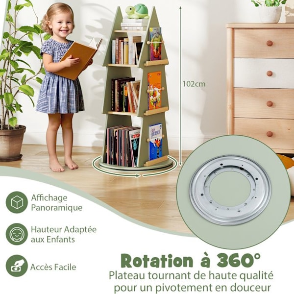 Børnevenlig Træ Rotationsbibliotek - COSTWAY - 4 niveauer i form af et træ, roterende reol med 4 niveauer 48 x 102 cm