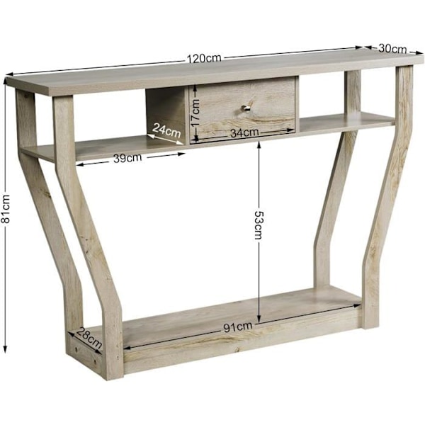 COSTWAY konsolbord - 120x30x81CM - 1 skuffe og 2 rum til opbevaring, landlig stil, naturlige indgangsmøbler Svart