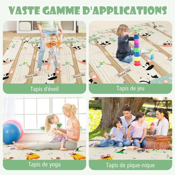 COSTWAY Plegelegetæppe til Baby 200 x 180 cm - Dobbelt Sidemulighed - Transporttaske - Vandtæt XPE Foder uden BPA - Panda Giraff, Panda
