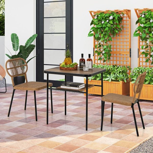 COSTWAY Ensemble 3 PCS Havemøbel med 2 Stole i Rattan, Stabelbare Stole i Forskellige Størrelser, til Indendørs og Udendørs Brug Naturlig