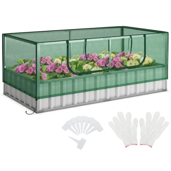 COSTWAY Garden Greenhouse 174 x 90 x 71 cm - U-muotoinen vetoketjullinen ovi - 8 T-lappua ja hansikkaat grönt och silver