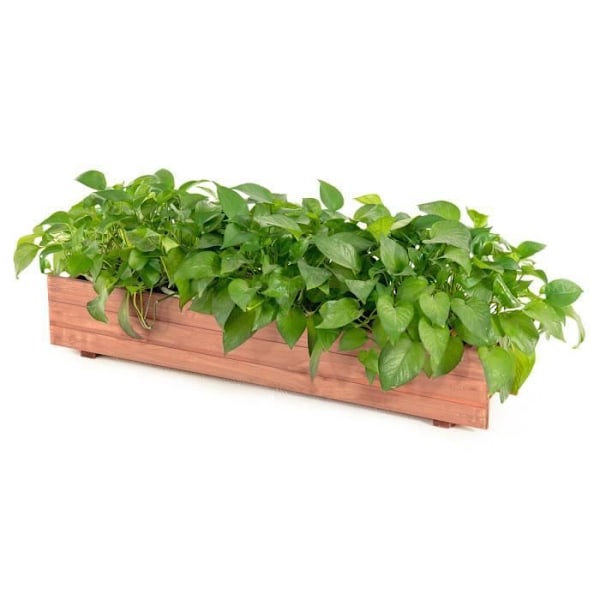 COSTWAY Föroljad granträ rektangulär planteringskar 91,5x18x16 CM Blomlåda med naturligt träsäd för trädgård/balkong kastanj