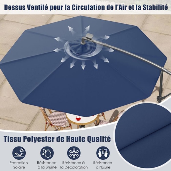 COSTWAY Uteparasol φ300 x 250 cm - 40 LED Kryssfot - Nejustering 0 till 35 ° - Veva - 360° rotation - Blå