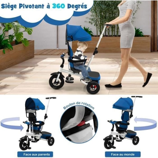 COSTWAY 4 i 1 justerbar trehjuling baby 1-5 år, hopfällbar barnbalanscykel, vändbar sits, korg, justerbart handtag, blå Blå
