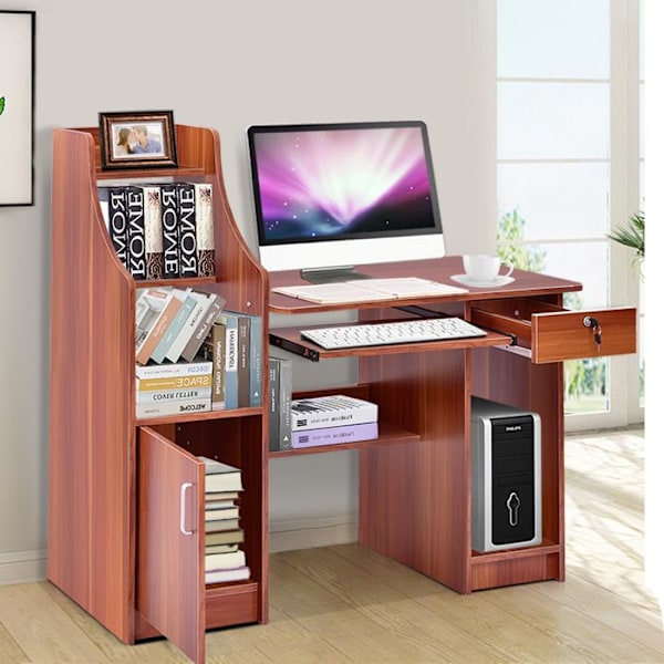 COSTWAY Computer Desk med Opbevaringsmøbel i Moderne Stil 16 x 45,5 x 111,5 cm (L × b × H) Stue og Hjem kastanj