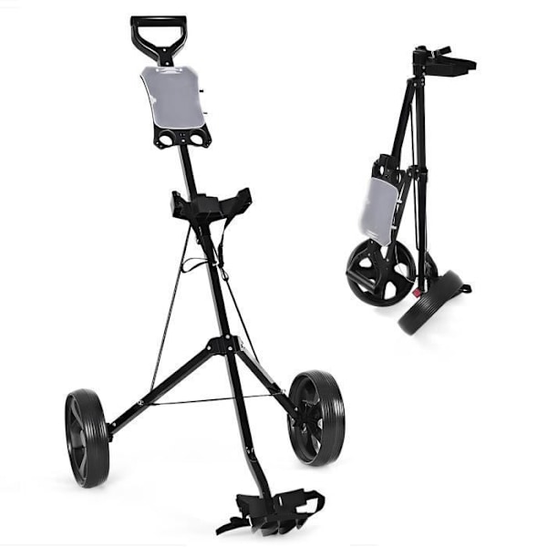 COSTWAY Golf Trolley 2 Hjul Foldbar EVA med Slots til 4 Tees 4 Bolde og Scoreboard Jernramme Justerbar Strap