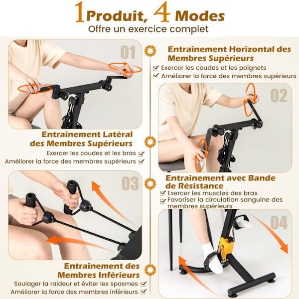 COSTWAY hopfällbar pedal motionscykel 9 höjdjusterbar motstånd Stretchfunktion med massagerullar, LCD-skärm Svart + Gul