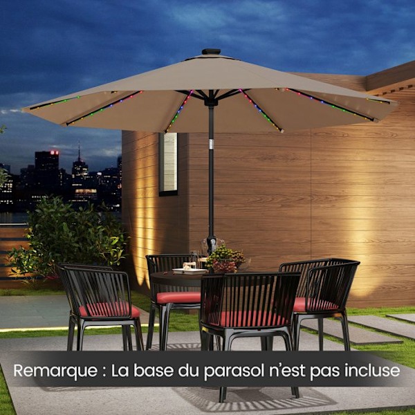 Parasol til Have 3M - 96 LED med 9 Tilstande - COSTWAY - Justerbar Lægning 35° - Solbeskyttelse - 8 Spidser til Terrasse Brun