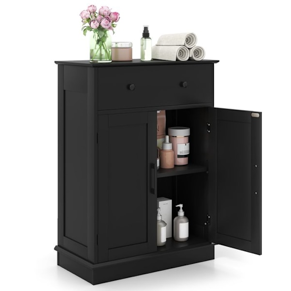 COSTWAY Badeværelsesskab med 2 Døre, Skuffe og Justerbar Hylde, til Køkken, Stue, Spisestue, 56x30x80 cm Sort