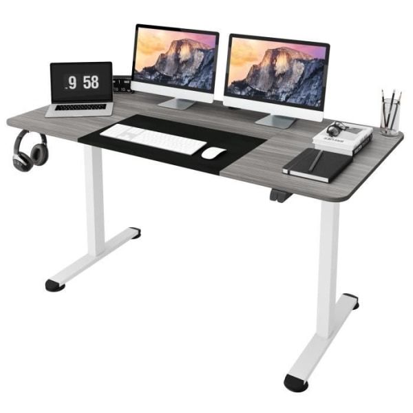 COSTWAY Elektriskt sitt-stående skrivbord, 140 x 70 x 72-116 cm, höjdjusterbart bord, enkelmotor, mörkgrå