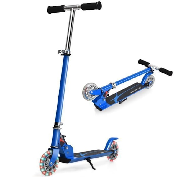 COSTWAY Sammenklappelig børnescooter 2 blinkende LED-hjul Justerbar Højde Max belastning 70 kg Børn fra 4 til 13 år Scooter Blå