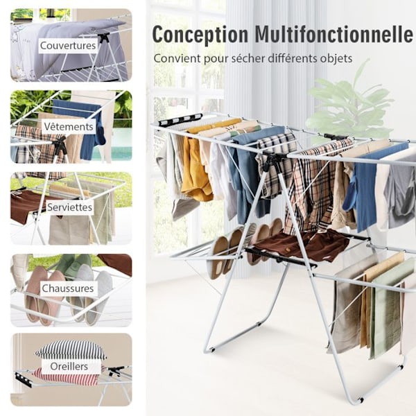 Foldable Tumble Dryer COSTWAY - 33 Bars, 26 Sock Clips - 2-Level Drying Rack Large Drying Surface in Steel