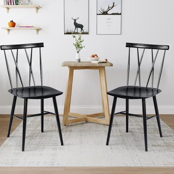 COSTWAY Set med 2 matstolar i metall, med hög rygg och böjd sits, modern, för kök, vardagsrum, svart Svart